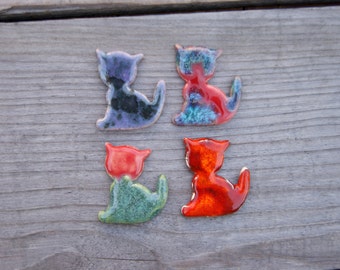 Colorful sitting cat kitchen fridge magnet, Ceramic cat magnet, refrigerator magnet, ceramic kitten, kitchen magnet, blue cat, orange cat