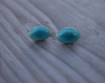 Turquoise ellipse studs earrings, Ceramic studs, ceramic turquoise studs, ellipse earrings, turquoise earrings, surgical steel