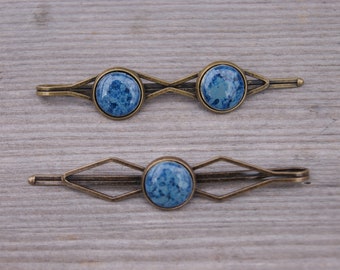 Clip de cabello azul de cerámica, decoración para el cabello, clip para el cabello hecho a mano, clip para el cabello azul, pinza azul para el cabello, clip vintage azul, joyería para el cabello azul