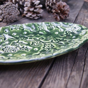 Ceramic multifunctional green dish, t-light holder, ceramic jewelry plate, candle plate with ornament, gift for birthday, green ring dish, image 8