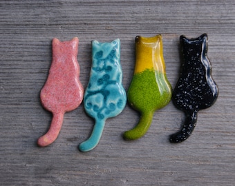 Ceramic cat fridge magnet, gift for cat lovers, Yellow cat, ceramic magnet, Black cat, Pink cat, Turquoise cat with a tail, blue cat magnet