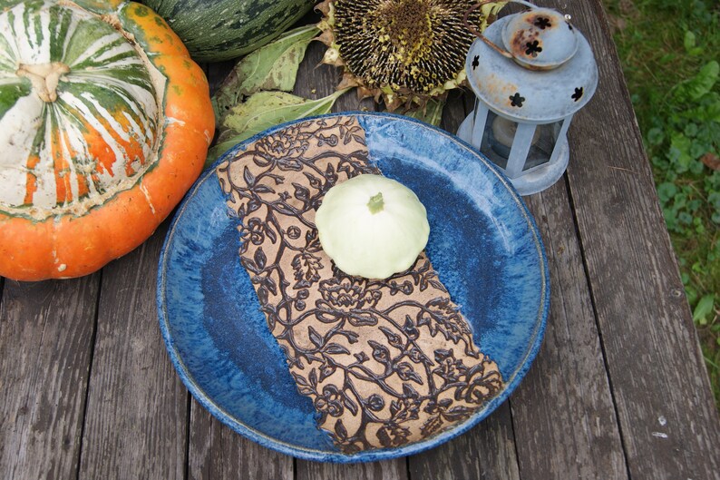 Ceramic blue dish, plate with ornament, bohemian dish, serving plate, blue plate, cake plate, a plate for snacks ,fruit plate, housewarming image 2