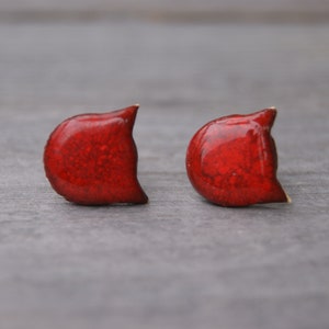 Red Ceramic Kitty Head Earrings with Surgical Steel Pins and Elegant Gift Box image 8