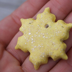 Yellow elegant handmade ceramic snowflake/star on the Christmas tree, christmas decor, christmas snowflake, Christmas tree decor, snowflake image 1