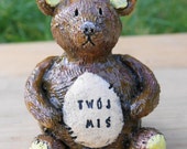Sculpture ceramic bear with inscription on the belly "Twój Miś", ceramic Sculpture, Brown bear, brown Teddy Bear, handmade bear, lovely bear