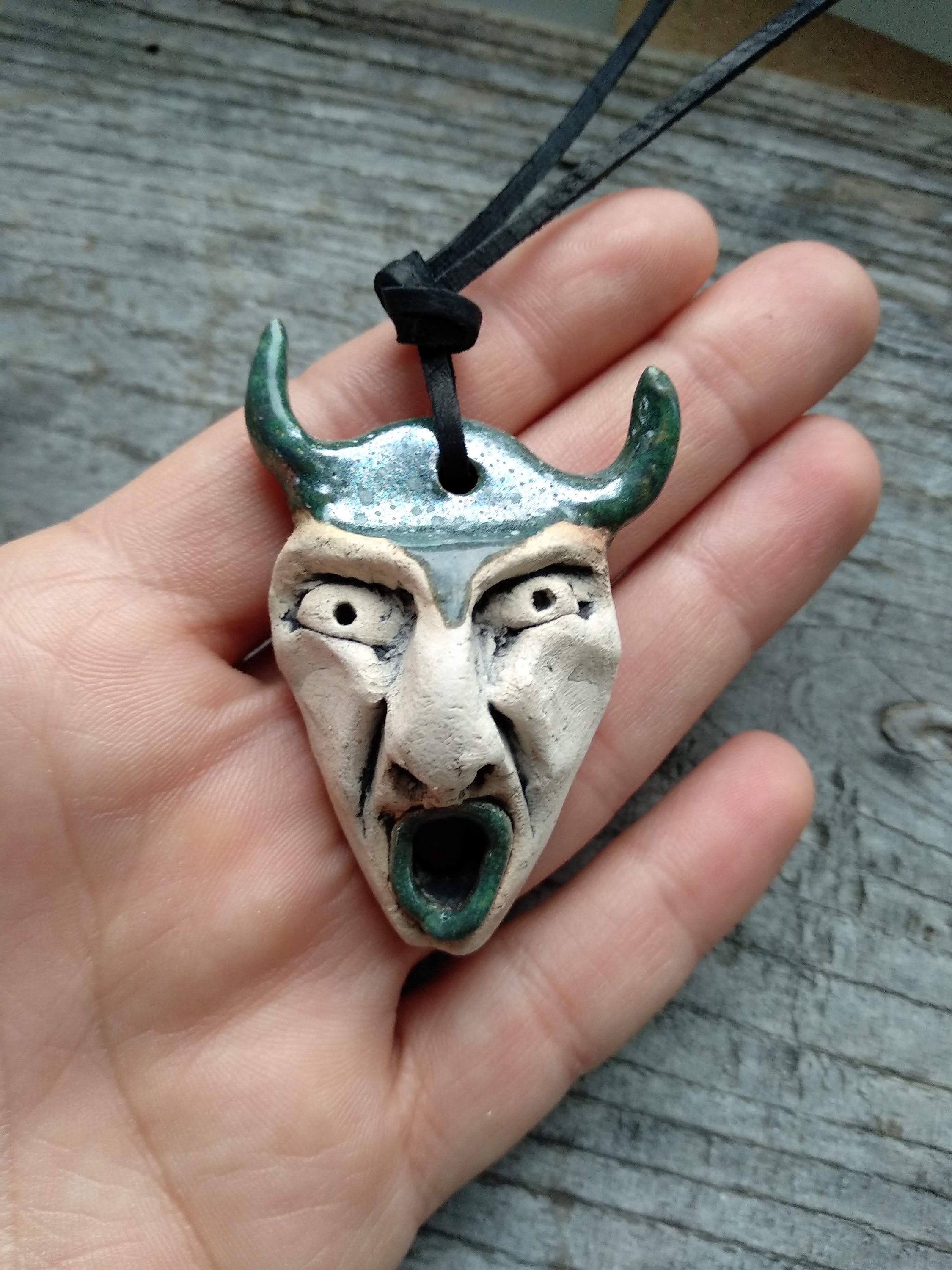 Devil Face Pendant, Ceramic Face Necklace, Elegant Pendant