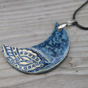 Blue Mooncover pendant, Ceramic necklace, elegant pendant, ceramic blue moon pendant, girlfriend gift, blue ceramic pendant, girlfriend gift image 6
