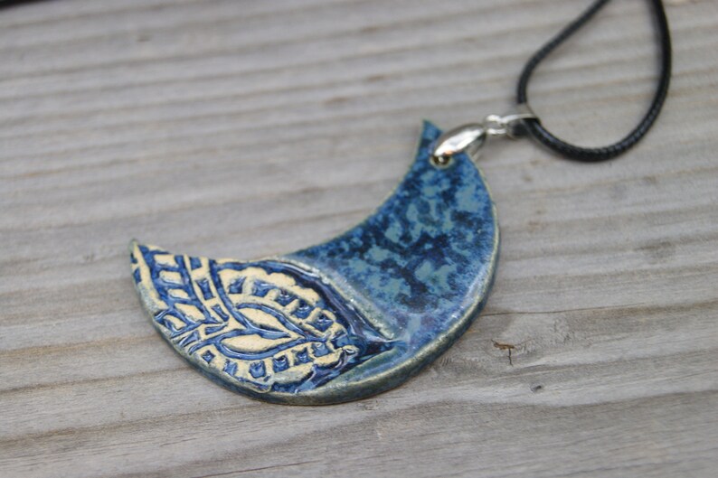 Blue Mooncover pendant, Ceramic necklace, elegant pendant, ceramic blue moon pendant, girlfriend gift, blue ceramic pendant, girlfriend gift image 6