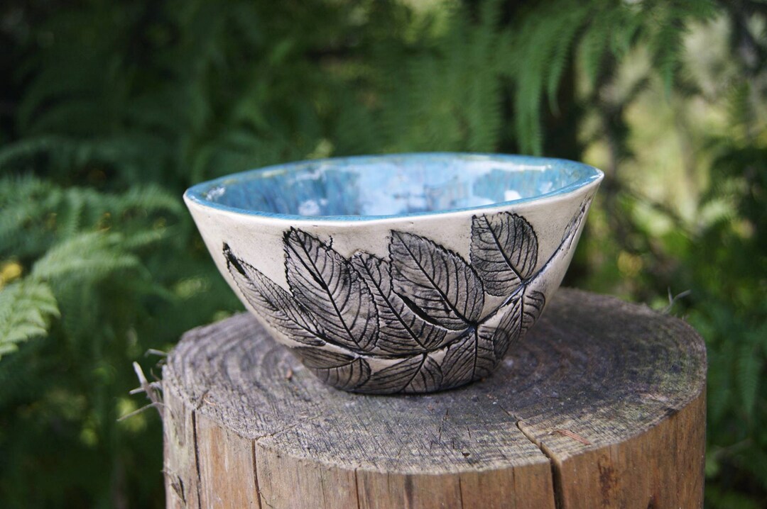 Ceramic Bowl With Plant Motif, Ceramic Dish, Home Decor, Handmade Bowl ...