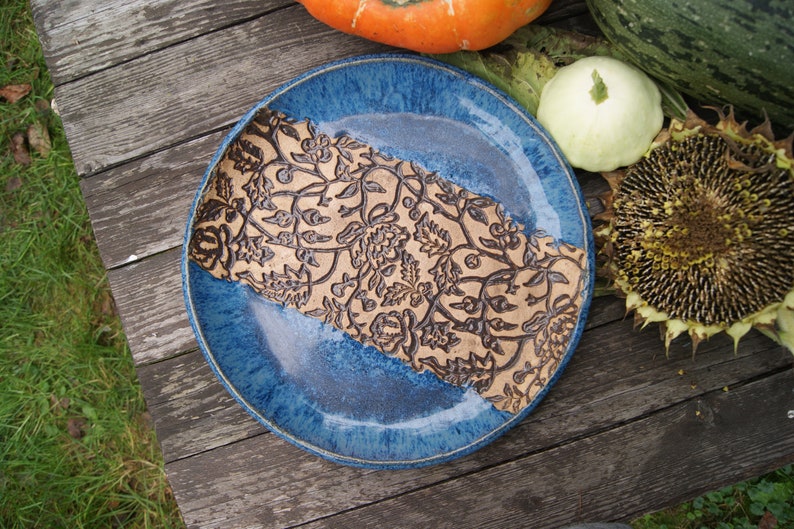 Ceramic blue dish, plate with ornament, bohemian dish, serving plate, blue plate, cake plate, a plate for snacks ,fruit plate, housewarming image 8