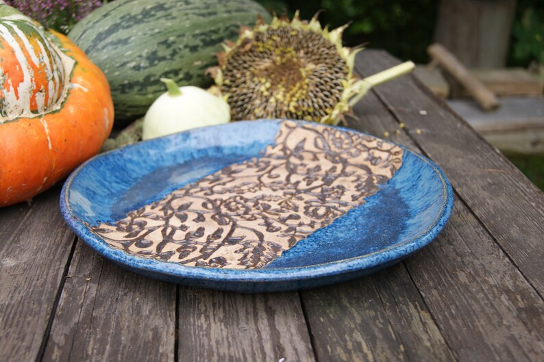 Ceramic blue dish, plate with ornament, bohemian dish, serving plate, blue plate, cake plate, a plate for snacks ,fruit plate, housewarming image 7