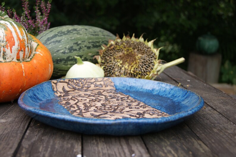 Ceramic blue dish, plate with ornament, bohemian dish, serving plate, blue plate, cake plate, a plate for snacks ,fruit plate, housewarming image 4