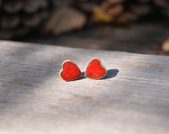 Tiny red heart studs earrings, Ceramic studs, ceramic heart earrings, red earrings, surgical steel, one of a kind red stud