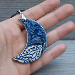 Blue Mooncover pendant, Ceramic necklace, elegant pendant, ceramic blue moon pendant, girlfriend gift, blue ceramic pendant, girlfriend gift image 1