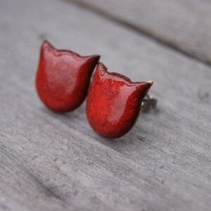 Red Ceramic Kitty Head Earrings with Surgical Steel Pins and Elegant Gift Box image 2