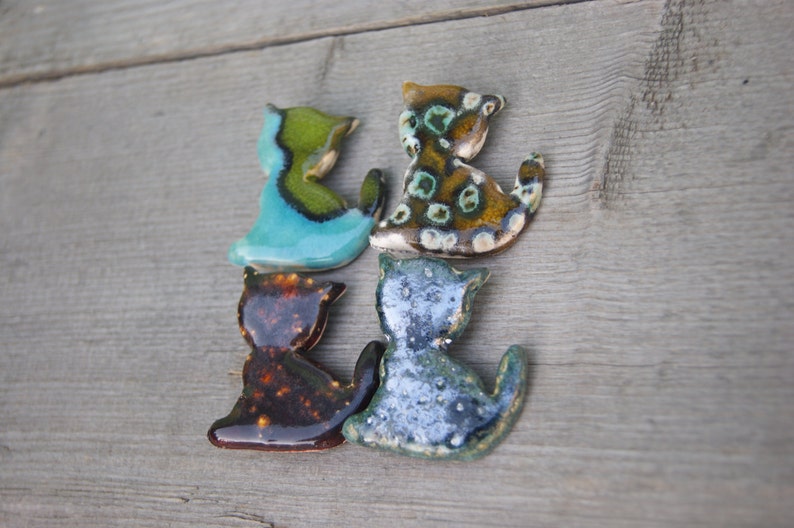 Cute cat broche, Cat PIN, keramische kat, keramische broche, cute broches, zilveren kat, bruine kat, Turquoise kat, keramische kat broche, fun Cat afbeelding 5