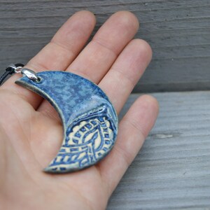 Blue Mooncover pendant, Ceramic necklace, elegant pendant, ceramic blue moon pendant, girlfriend gift, blue ceramic pendant, girlfriend gift image 3