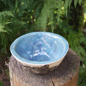 Ceramic bowl with plant motif, ceramic dish, home decor, handmade bowl, floral motif bowl, wild rose bowl, housewarming gift, blue bowl image 4