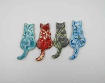 Cute ceramic cat fridge magnet, cats fridge magnet, gift for cat lovers, ceramic magnet, Turquoise cat, green cat magnet, red cat, blue cat