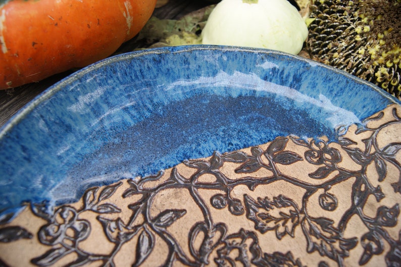 Ceramic blue dish, plate with ornament, bohemian dish, serving plate, blue plate, cake plate, a plate for snacks ,fruit plate, housewarming image 10