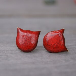 Red Ceramic Kitty Head Earrings with Surgical Steel Pins and Elegant Gift Box image 9