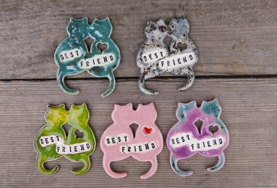 Ceramic cat refrigerator magnet with the inscription "Best Friend", cat for cat lovers, Green cat, Blue cat, simple gift, cat gift, pink cat