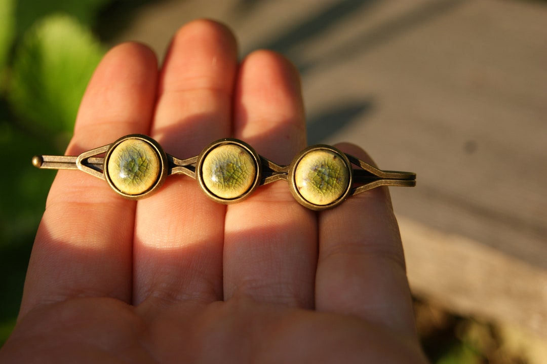 Ceramic Hair Clip, Green Hair Clip, Hair Decoration, Ceramic Hair