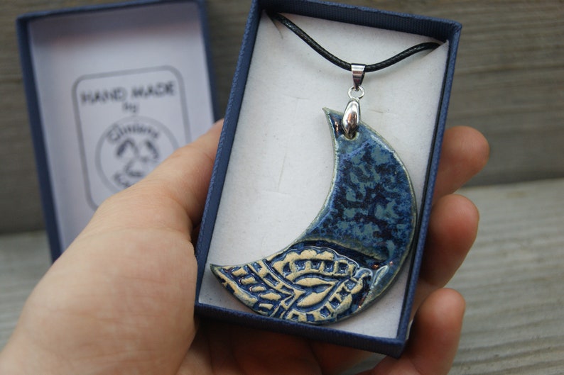 Blue Mooncover pendant, Ceramic necklace, elegant pendant, ceramic blue moon pendant, girlfriend gift, blue ceramic pendant, girlfriend gift image 10