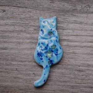 turquise Cat with a tail fridge magnet.