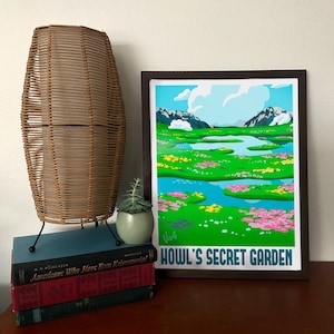 Howl’s Secret Garden Travel Poster Print - Howl’s Moving Castle Destination Poster, National Parks-style Ghibli fanart
