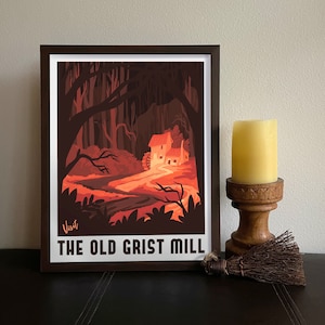 Impresión de póster de viaje de OTGW: póster de destino de Old Grist Mill, fan art al estilo de los parques nacionales