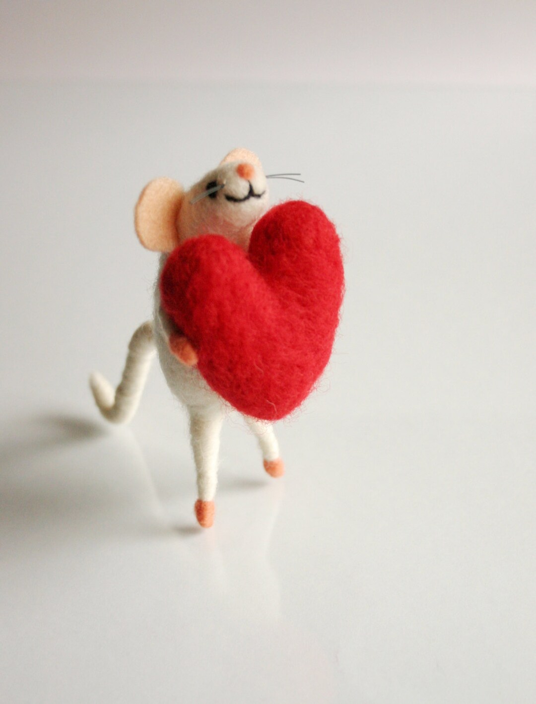 Amorous Mouse Ornament, Miniature Mouse, Felt Mouse With Heart, Needle