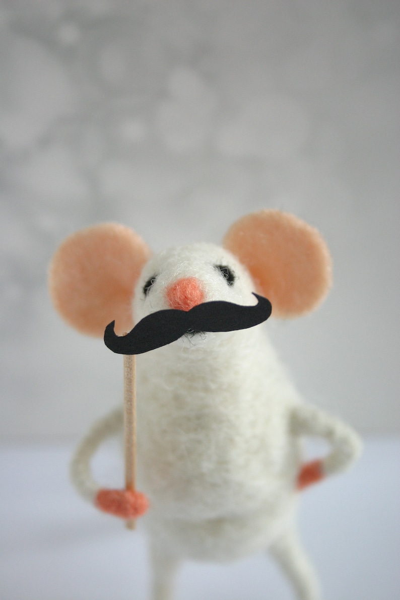 Felt Mouse With Moustache, Needle Felted Mouse Ornament, Moustache Mice