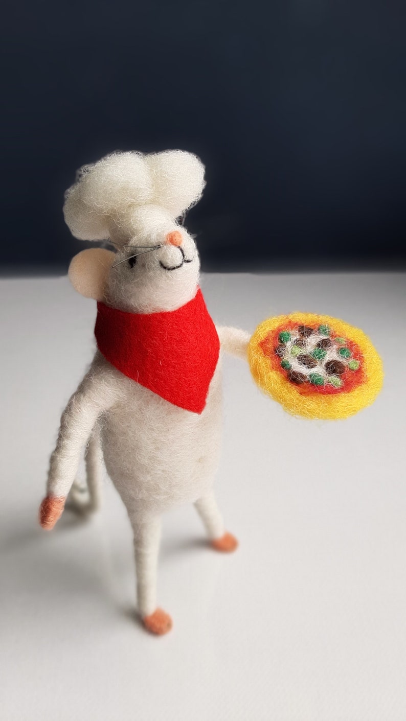 Pizza Chef Mouse Figurine Cute Mouse Felted Wool Mice Toy Etsy