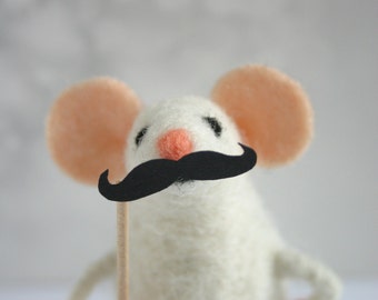 Felt mouse with mustache, Needle felted mouse ornament, Moustache mice, Holiday figurine, Cute mice figurine, Miniature mouse