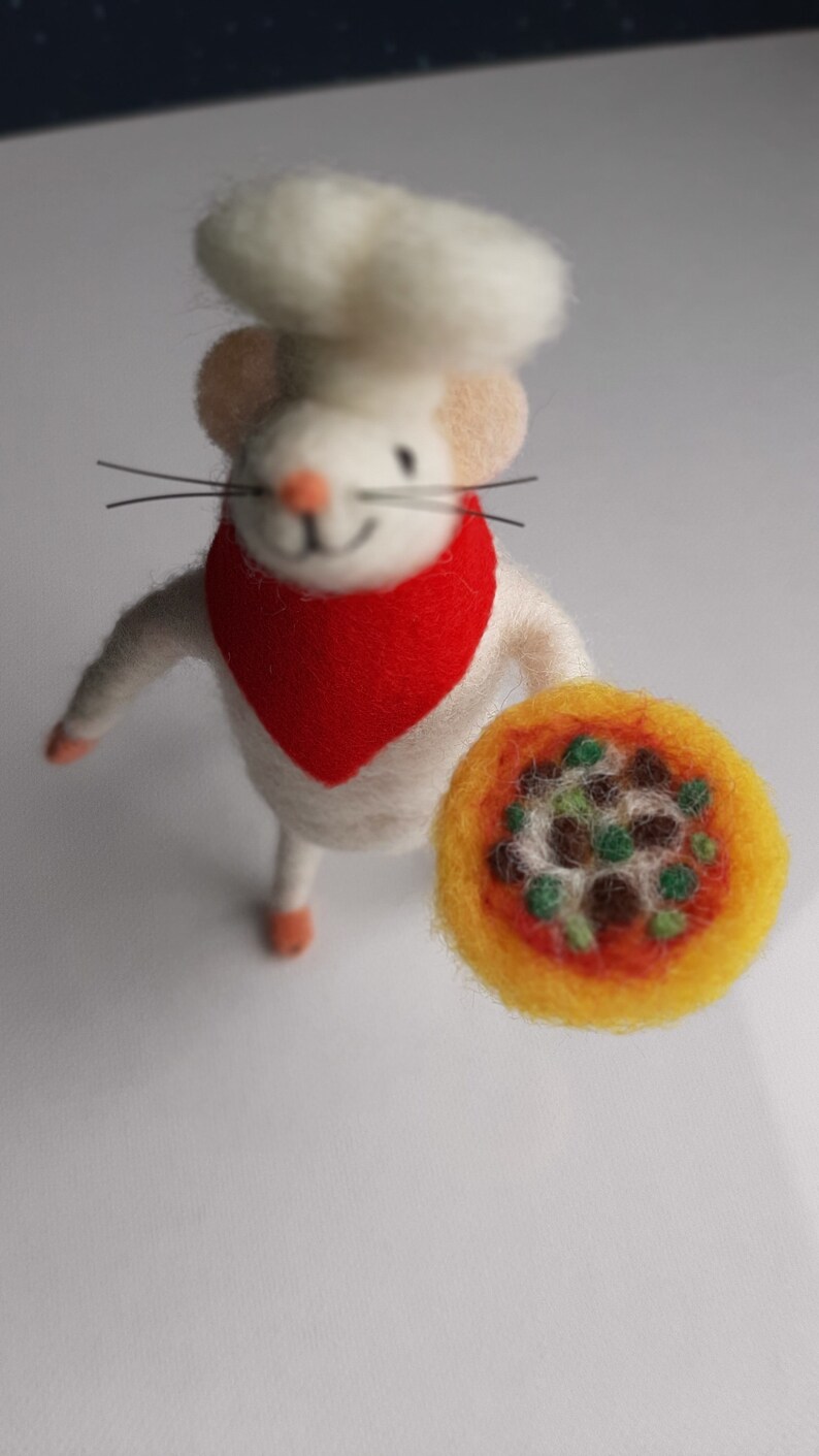 Pizza Chef Mouse Figurine Cute Mouse Felted Wool Mice Toy Etsy