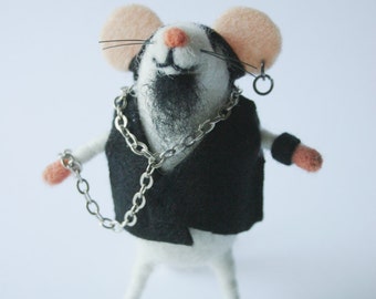 Felt mouse emo, Elder emo gift, Felted artisan mouse, Goth gift, Collectible toy, Gift for dad, Felt mice figure, Punk, Rock n roll, Metal