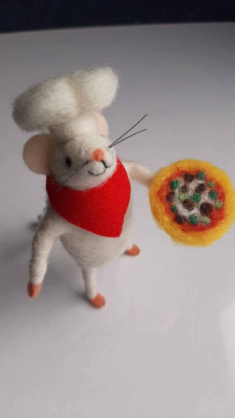 Pizza Chef Mouse Figurine Cute Mouse Felted Wool Mice Toy Etsy