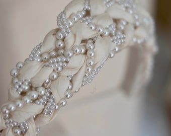 Silk & pearl wedding headband