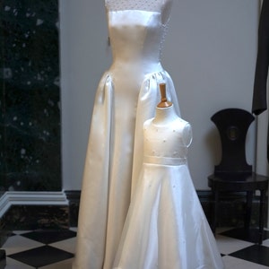 Bridal dress / ivory duchess satin wedding dress with pearl embellishments, one off design especially for you for your wedding day.More info image 2