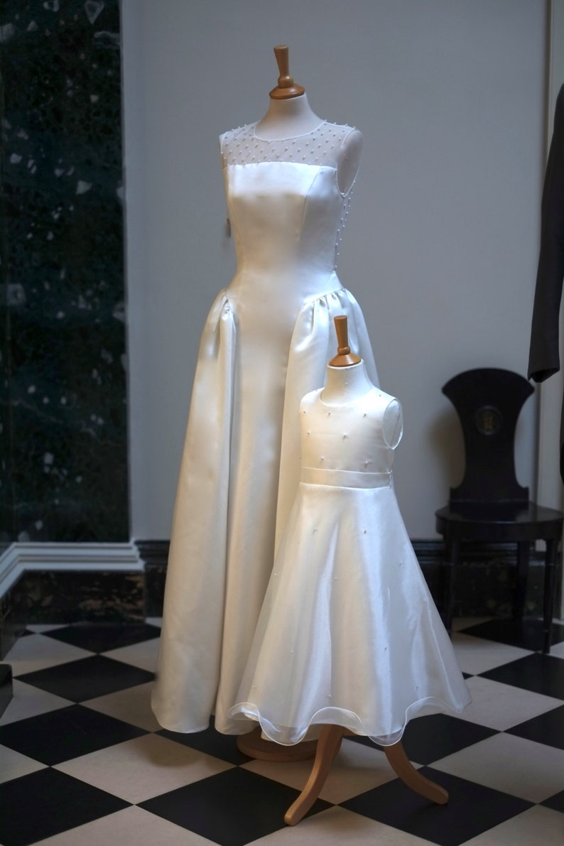 Bridal dress / ivory duchess satin wedding dress with pearl embellishments, one off design especially for you for your wedding day.More info image 2