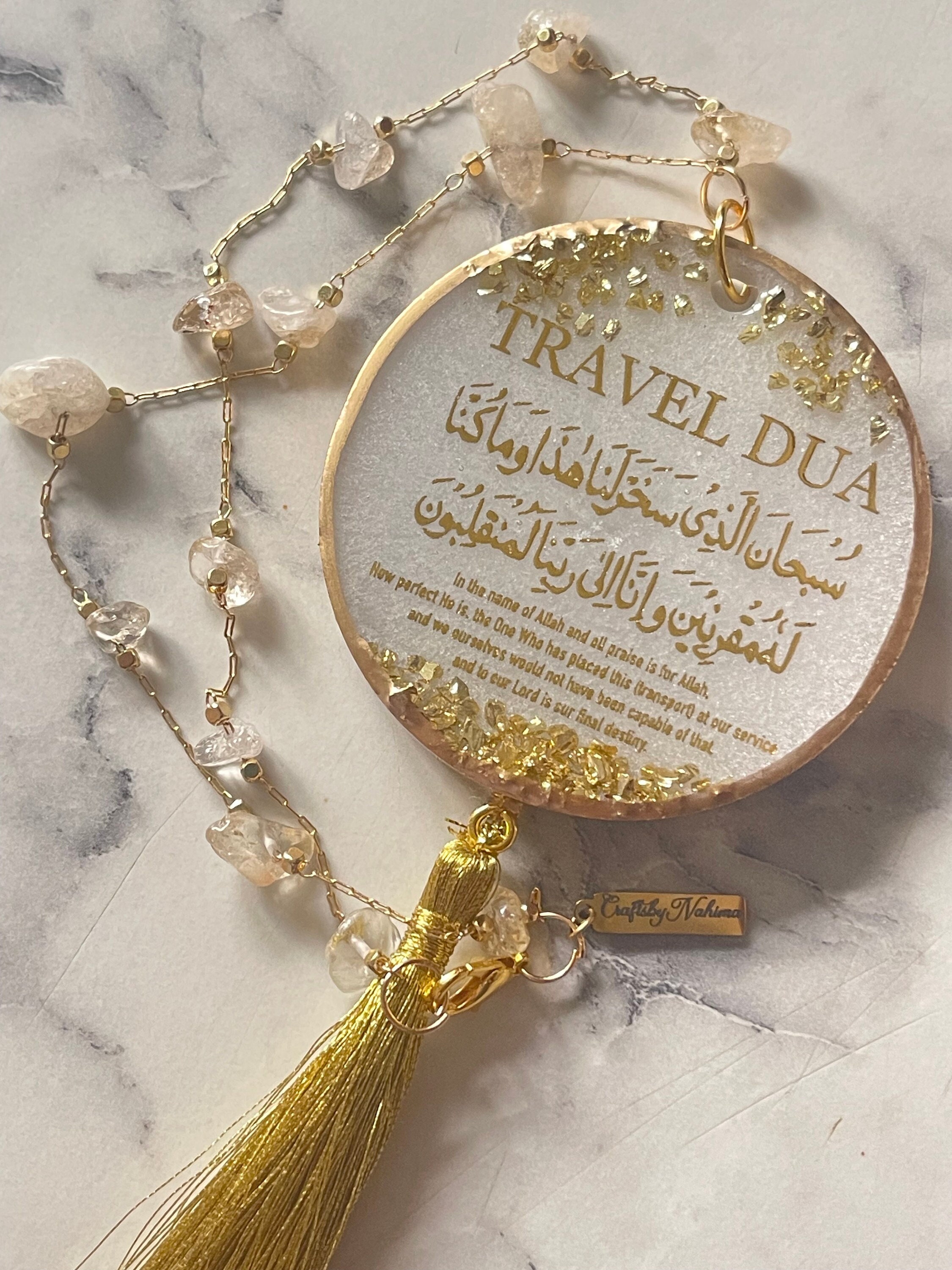 Ornamento da appendere per auto in cristallo di pietra di luna - Viaggio Dua, Ayatul Kursi