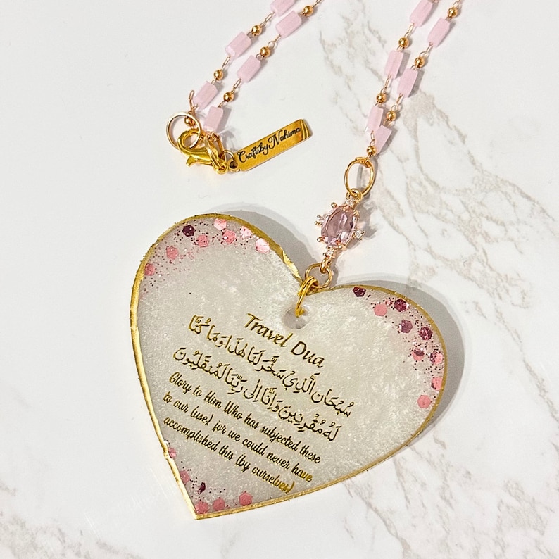 Pink Heart Cubic Zirconia Charm Car Hanging Travel Dua Ornament image 1