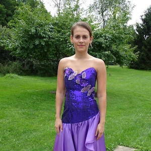 1980&#39;s Purple  Sequined  Strapless Gown