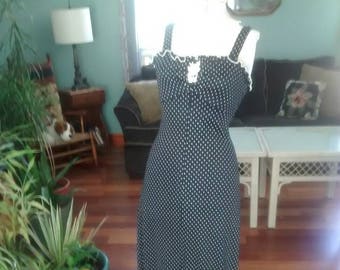 1970s Black and White Polka Dot Maxi Dress