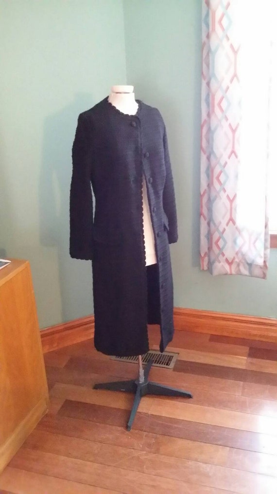Extra Small  Long Black  Crocheted Coat - image 5