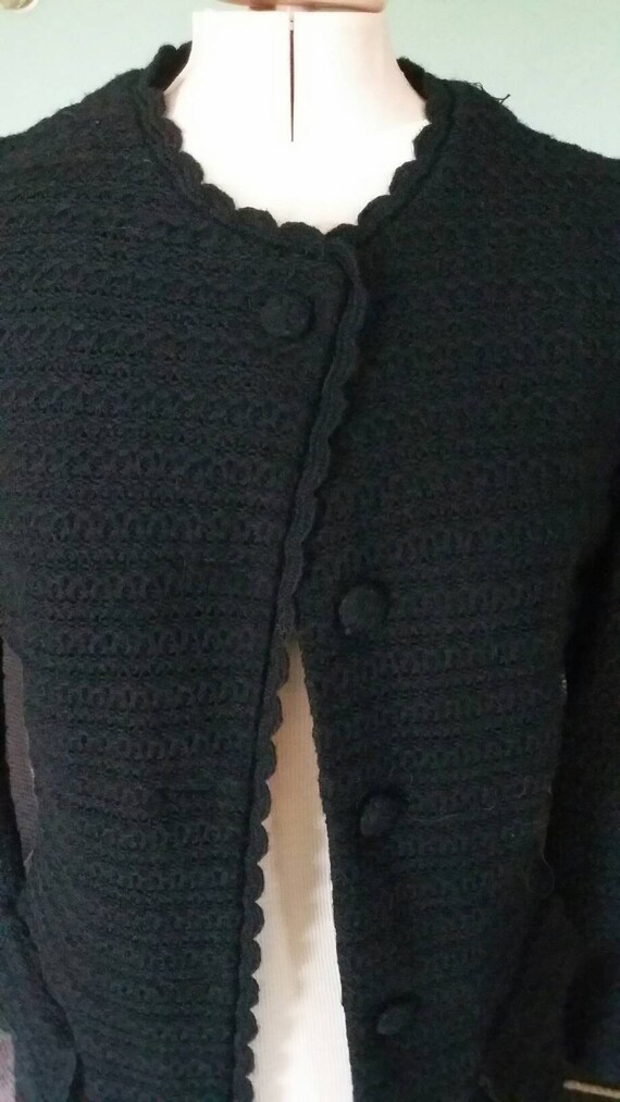 Extra Small  Long Black  Crocheted Coat - image 10