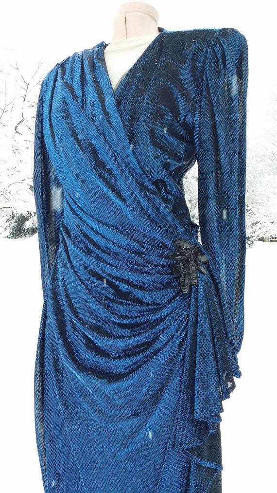 Metalic Cobalt Disco Era Wrap Dress