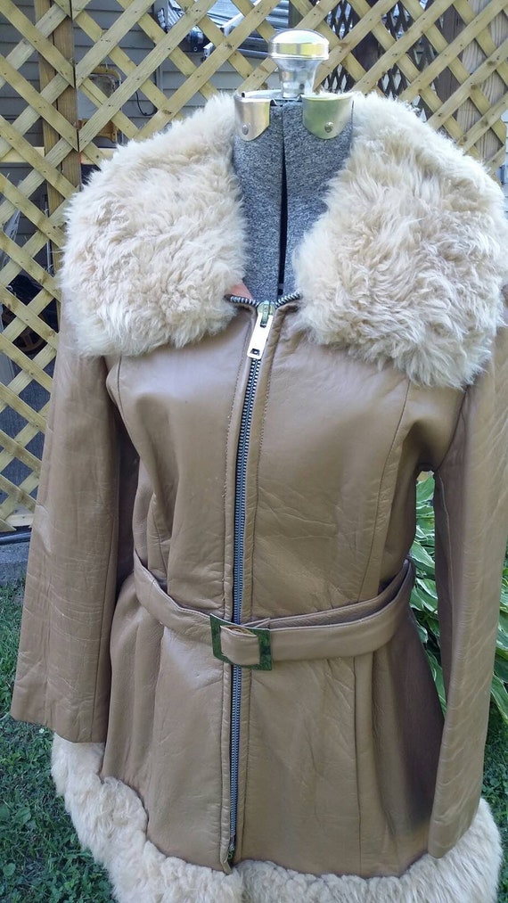 Leather Shearling Belted Coat - image 7