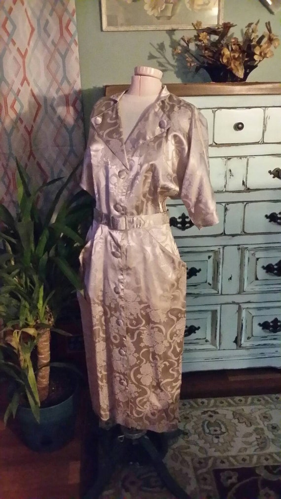 Shiny Satin Floral Print Dress